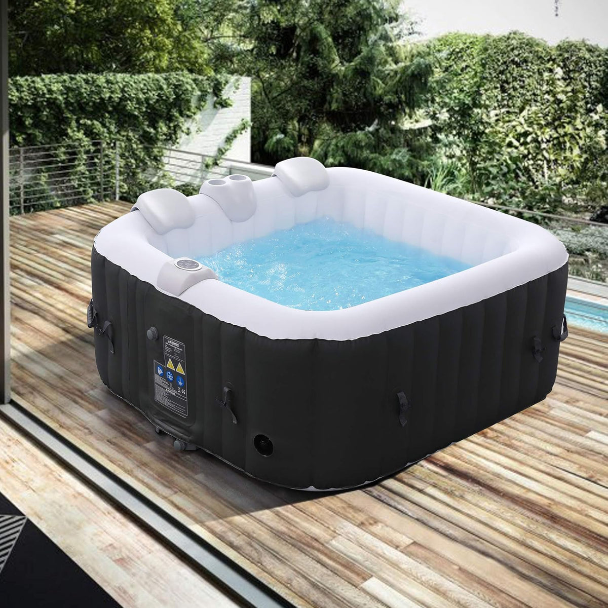 Arebos SPA Inflável Hidromassagem | Inflável | Quadrado | para Interior e Exterior | 154x154cm | 4 Pessoas | 130 Jatos de Massagem | 600 L