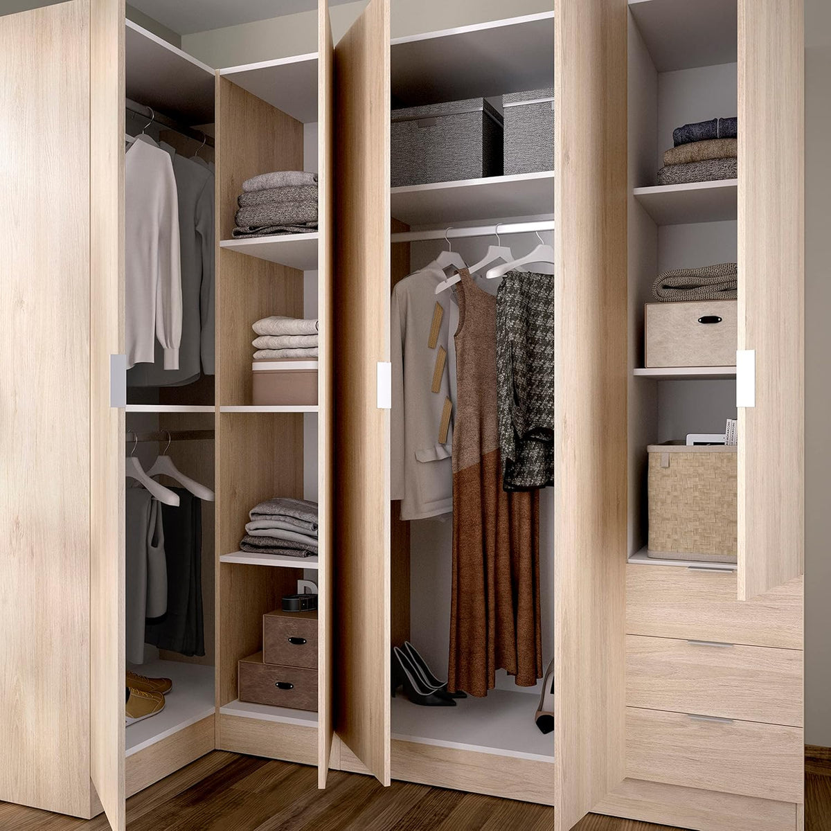 DEKIT GRUPO RIMOBEL Essen Armário de Canto com Gavetas - Carvalho Natural - 184 cm (Altura) x 91 cm (Largura) x 214 cm (Profundidade)