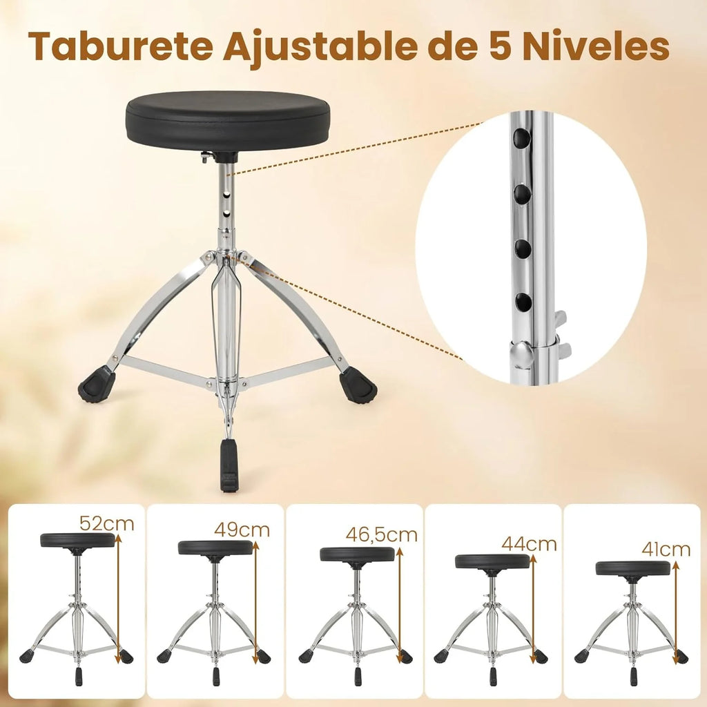 COSTWAY Bateria Eletrónica, Kit de Bateria Dobrável com Pads de Malha Silenciosos, Prato, 225 Sons e 30 Demos, Metrônomo e USB MIDI, Bumbo, 2 Baquetas, Banco Ajustável, para Adultos e Crianças