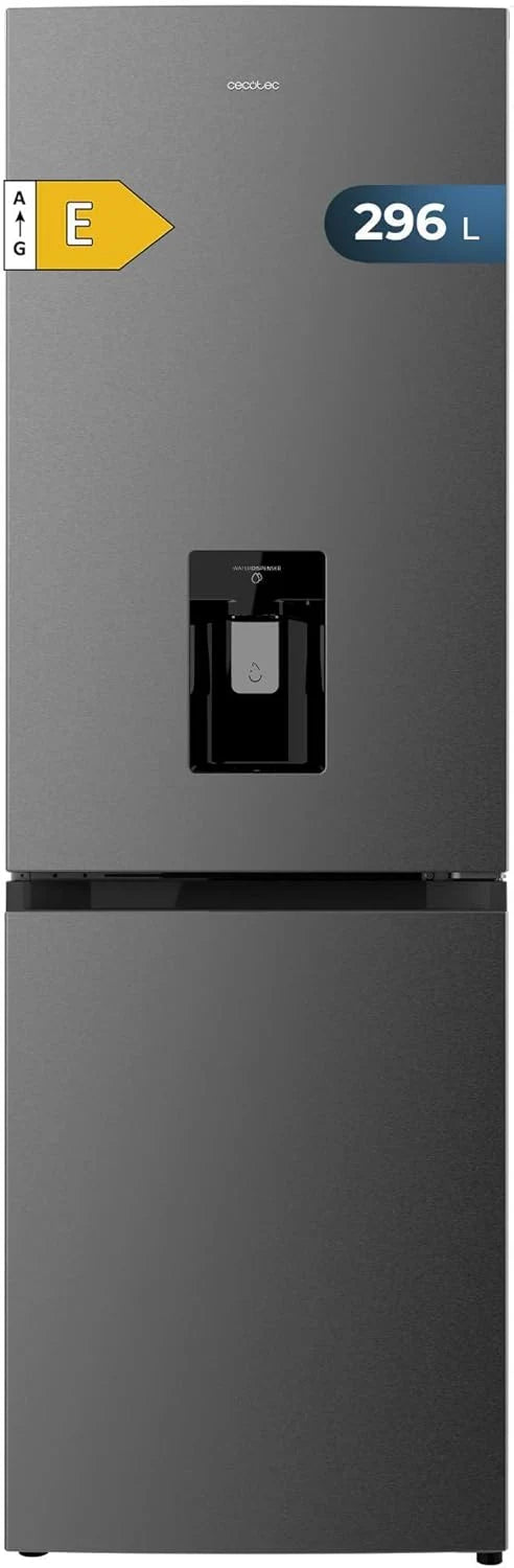 Cecotec Frigorífico Combinado 2 Portas com Dispensador de Água Bolero CoolMarket Combi 296 DF WD Dark E. 296L, 60cm de largura, Funções FastCooling, FastFreezing e DeFrost, LED interior, Inox Escuro