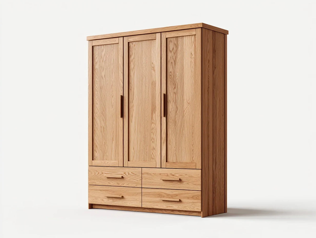 Armários de três portas com gavetas madeira natural 150x60x200 cm - Carvalho - Design moderno de armazenamento