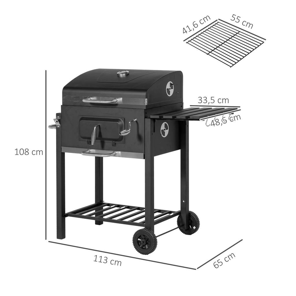 Churrasqueira a Carvão Outsunny Aço Inoxidável 113x65x108 Cm Preto