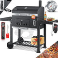 KESSER® Churrasqueira a Carvão com Carrinho Grelhador com Tampa, Rodas, Puxador em Aço Inoxidável | Grelhador e Termómetro a Carvão Grande BBQ Assador Acampamento, Terraço, Jardim XXL Cinza