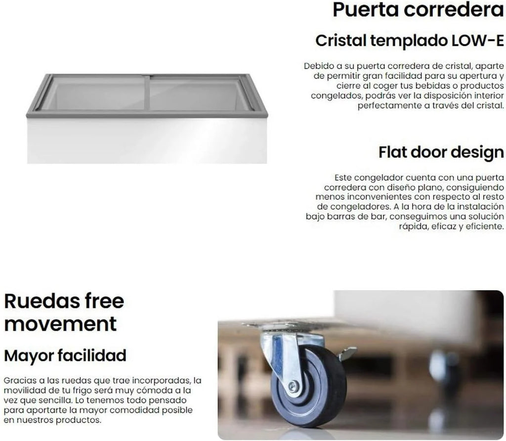 INFINITON Arca Congeladora Industrial FCH-209CC82WEC, 209 Litros, Porta com design Flat door, Controle de temperatura Mecânico, D, Rodas, Fecho de segurança com chave