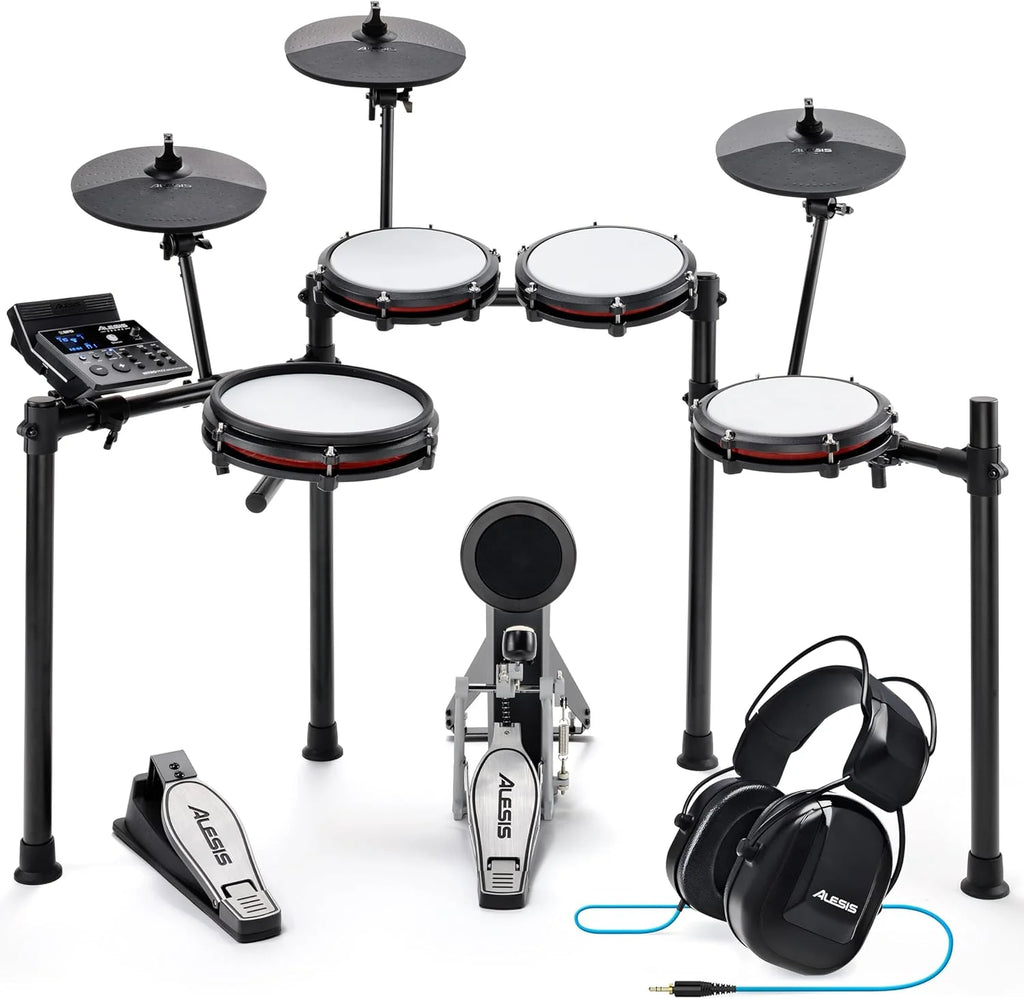 Alesis Nitro Max Kit Bateria Eletrônica com Pads de Mesh Silenciosos, Caixa Dual-Zone de 10", Bluetooth, Mais de 440 Sons Autênticos, Aulas Drumeo, USB MIDI, Pedal de Bumbo