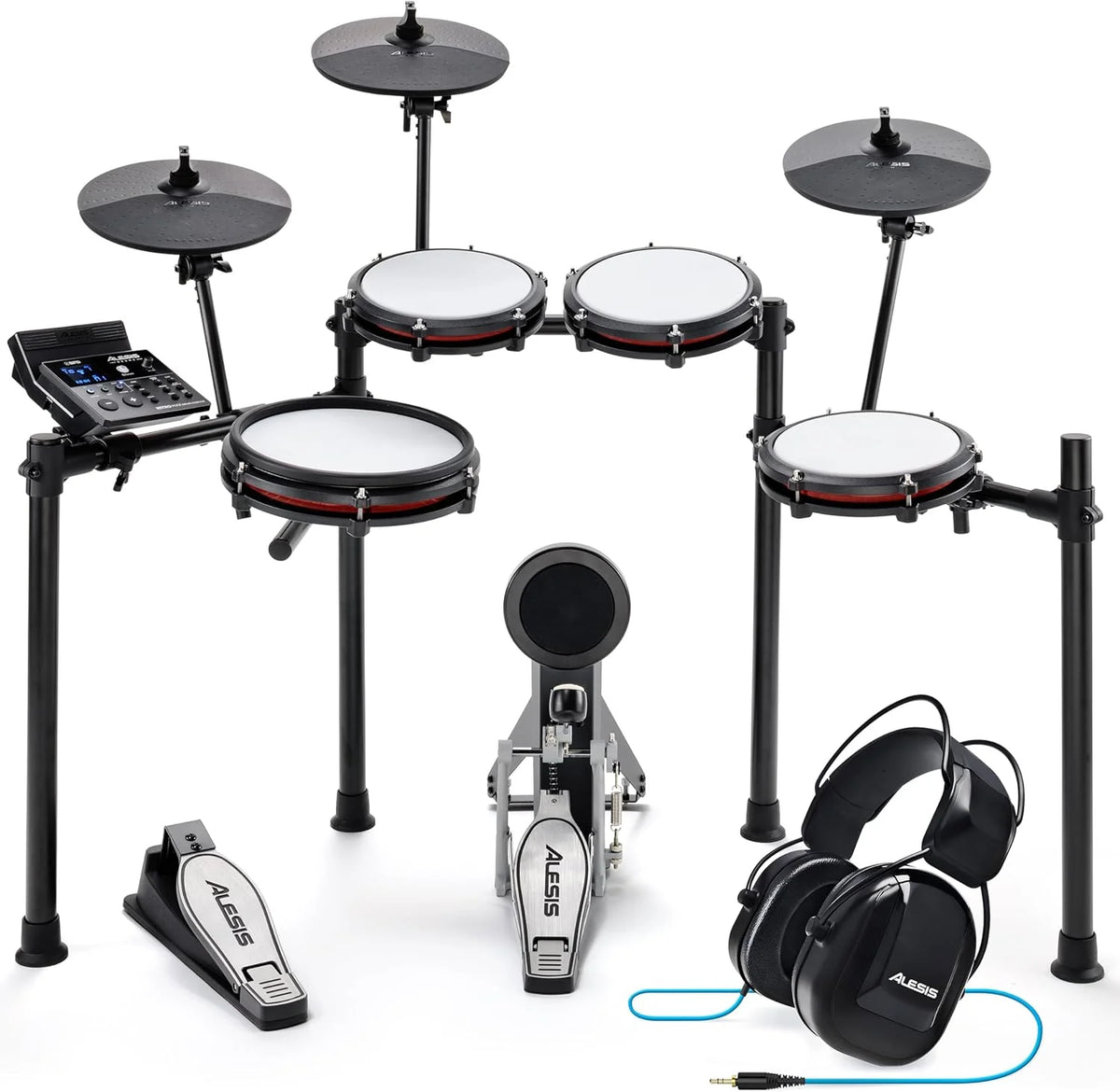 Alesis Nitro Max Kit Bateria Eletrônica com Pads de Mesh Silenciosos, Caixa Dual-Zone de 10", Bluetooth, Mais de 440 Sons Autênticos, Aulas Drumeo, USB MIDI, Pedal de Bumbo