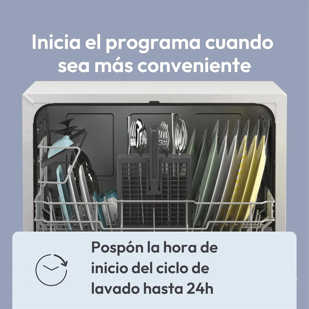 Candy CP 6E51LW Lava-Louças Pequena e Compacta, 6 Serviços, Digital, 51DBA, 5 Ciclos, Meia Carga, Início Diferido 3-6-9 horas, Indicador de Sal e Abrilhantador, Indicador de Fim de Ciclo, Branco