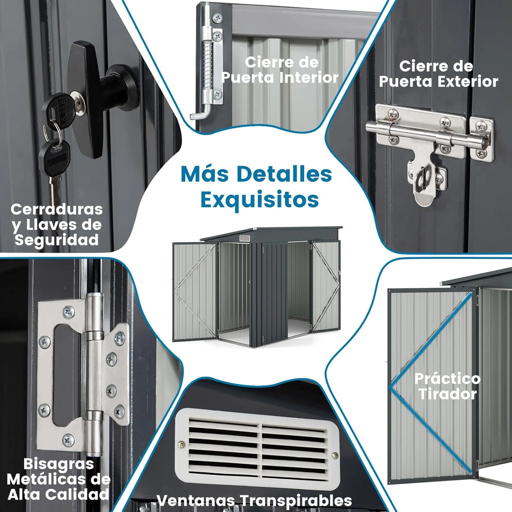 COSTWAY Abrigo de Jardim Exterior, 235 x 117 x 185 cm, Abrigo de Jardim Exterior com 2 Portas, Telhado Inclinado, Abrigo Organizador de Metal Galvanizado, Organizador de Ferramentas para Jardim e Pátio