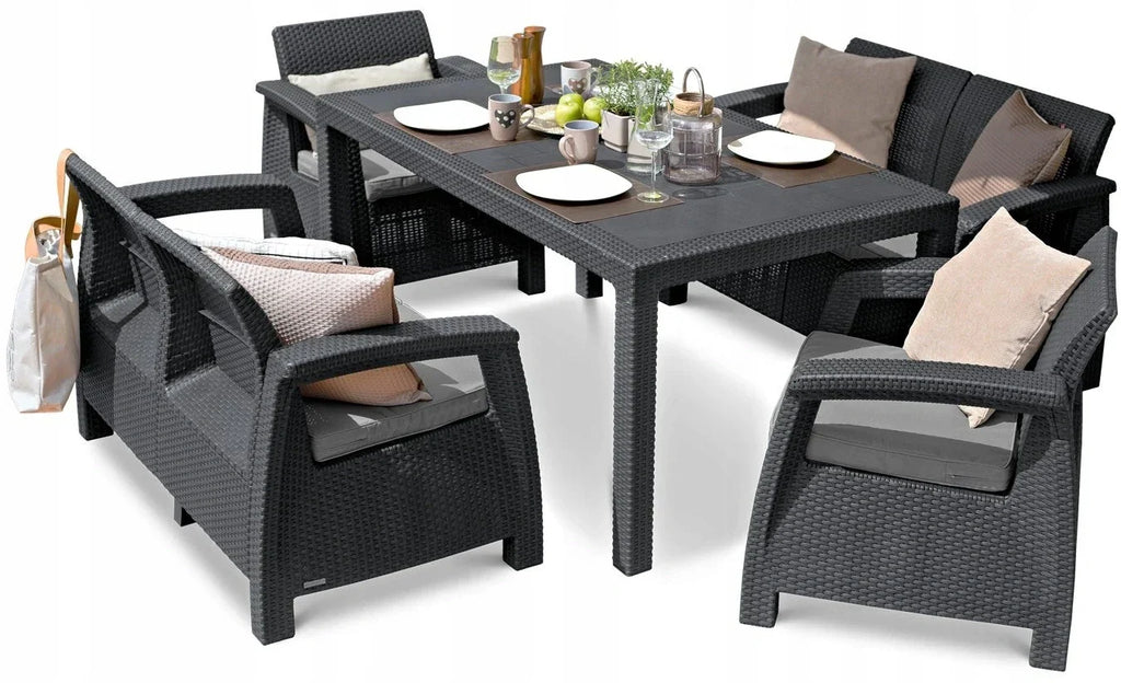 Conjunto de Móveis de Jardim CORFU FIESTA Keter Mesa Sofá Poltrona para Terraço grafite