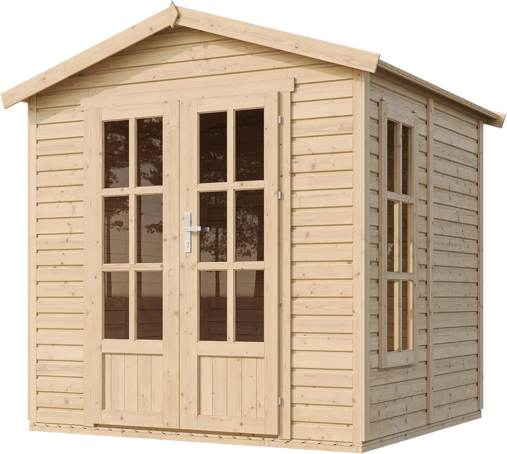 Casinha de Jardim de Madeira com Telhas Betuminosas Cinzentas L233 x P222 x A233 cm, Casinha de Madeira com Chão, Janela, Porta Dupla, Cabana de Jardim, Oficina ou Estúdio de Jardim TIMBELA M351FB