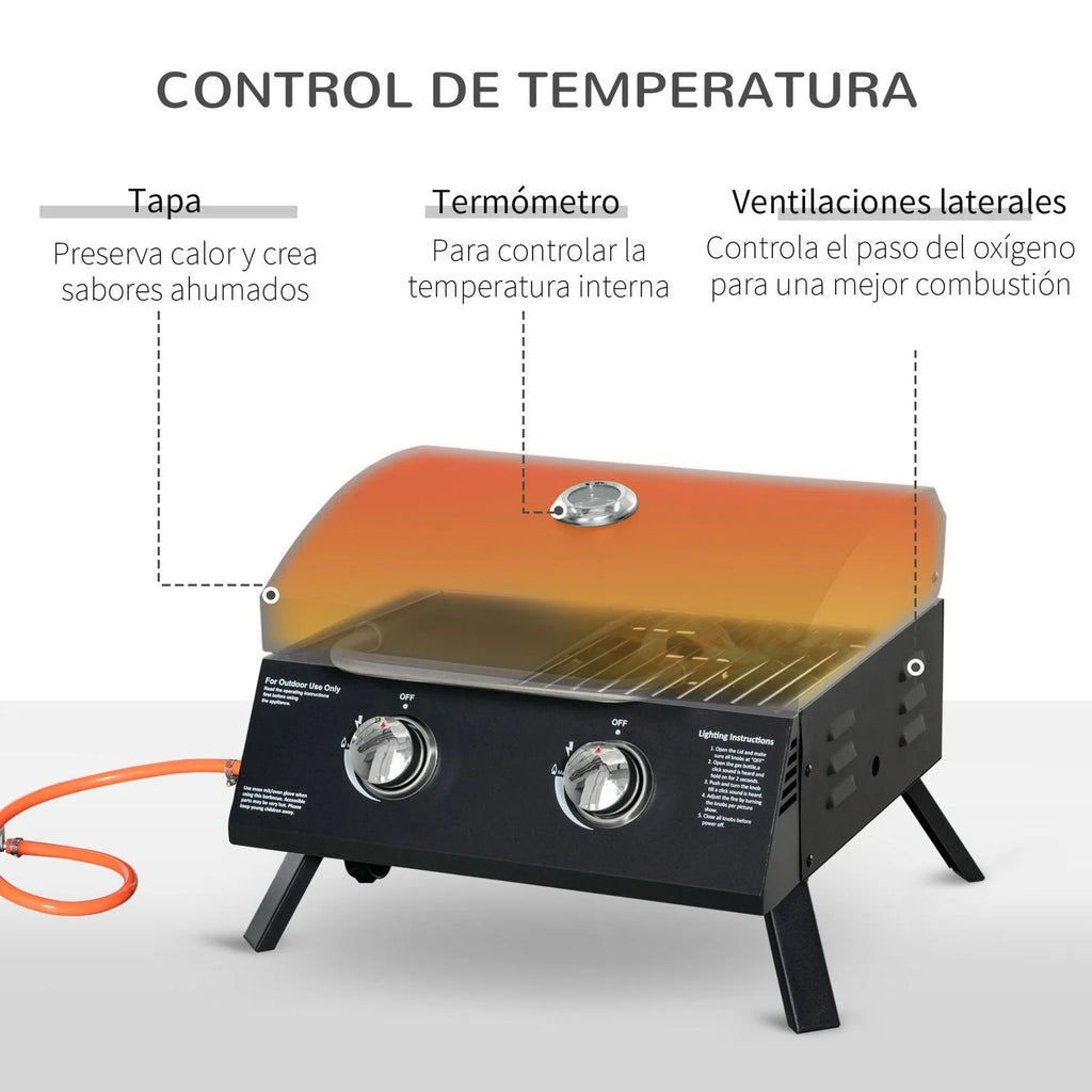 Churrasqueira a Gás de Mesa de Aço Carbono 55x46,5x41cm - Outsunny.Preto