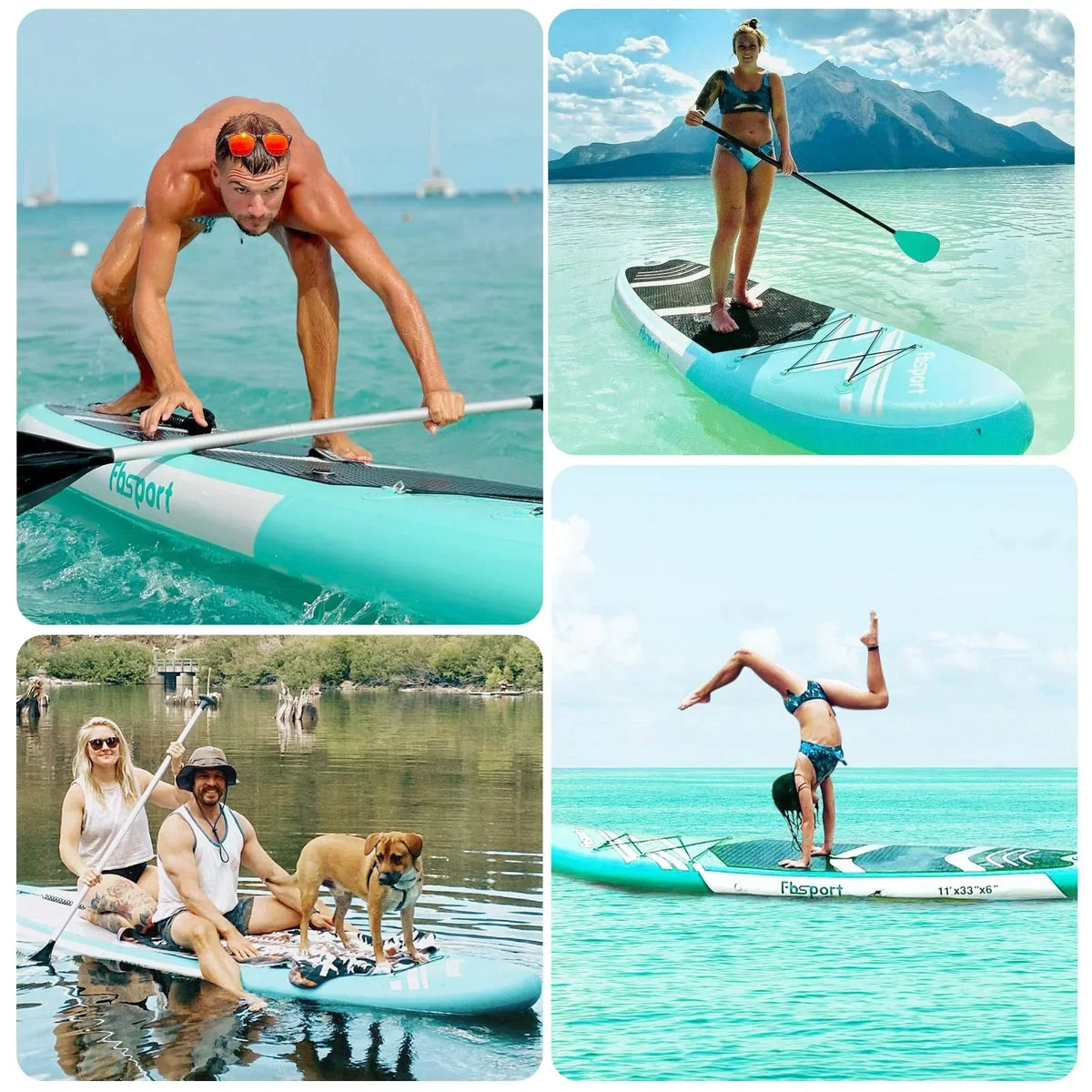 2026 FBSPORT Prancha de Paddle Surf Inflável, 15 cm de Espessura, Kit Completo com Remo de Alumínio Ajustável e Bomba (Verde)