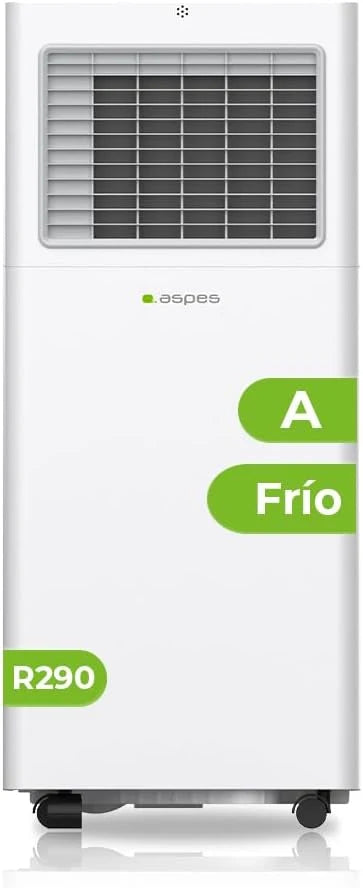 Aspes Aparelho de Ar Condicionado Portátil, 9000 BTU. AAAP900F. Só Frio, Display LED Tátil, Temporizador, Controlo Remoto, Kit de instalação de janela incluído, Classe Energética A