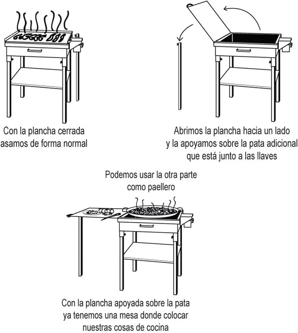 Ferjus. Chapa e Queimador a Gás para Cozinhar ao Ar Livre. Chapa de Aço. 57x80x90cm.