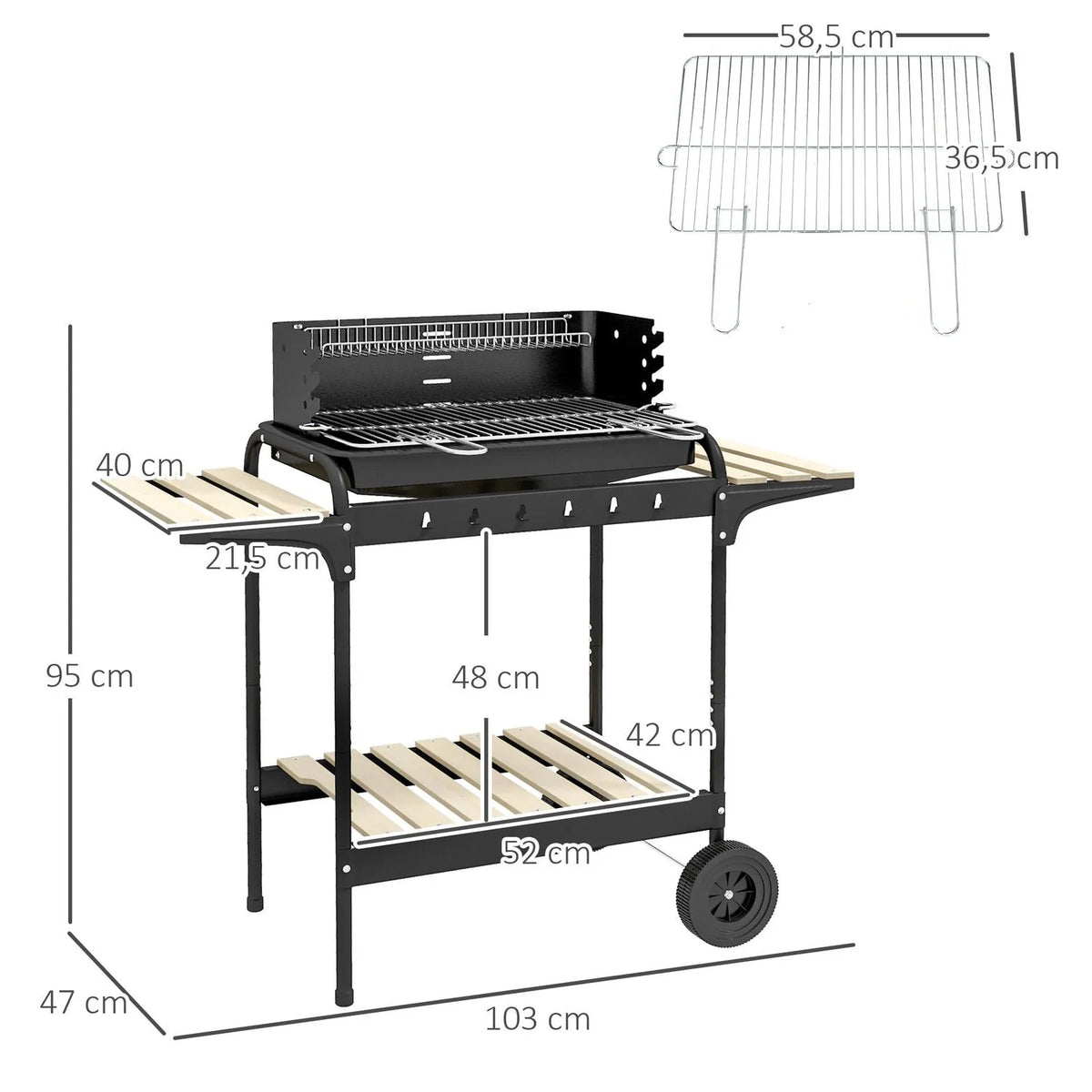 Churrasqueira a Carvão Outsunny Metal Pino, 103x47x95 Cm, Preto