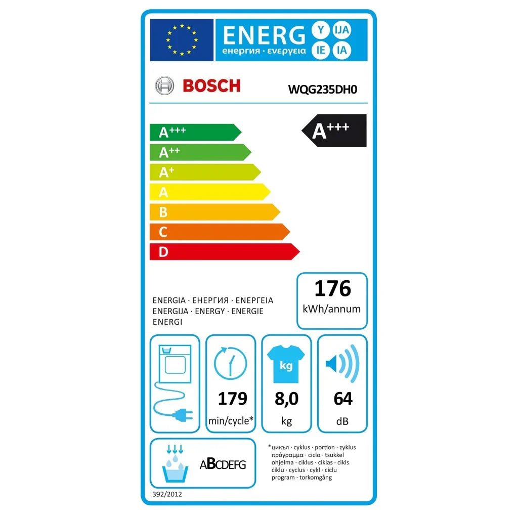 2026 Máquina de secar roupa de bomba de calor Bosch Serie 6 WQG235DH0 8 kg branco A+++