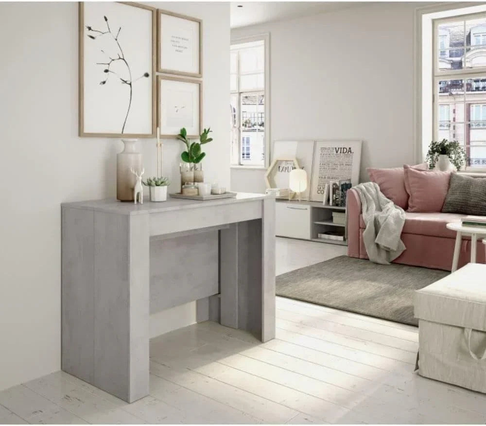 Mobelcenter - Mesa de Jantar Consola Extensível, Mesa para Sala de Estar, Hall ou Cozinha, Mesa Fole Extensível, Cor Cimento (1127)
