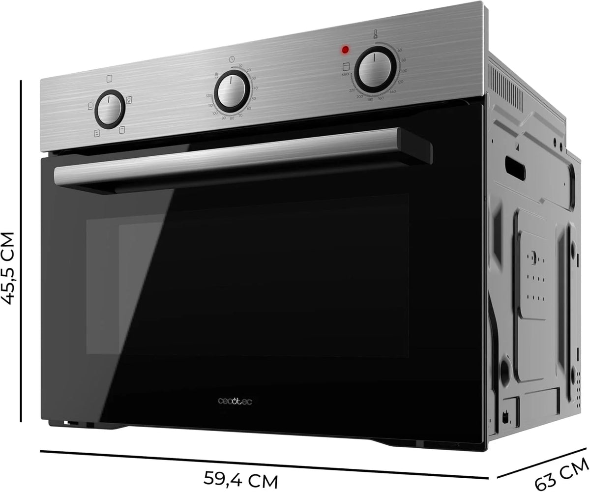 Forno Embutível Cecotec 45cm de Altura Convencional Bolero Hexa C134500 Inox A. 2600W, Capacidade de 56L, Baixo Consumo, 4 Funções, Temporizador, Limpeza a Vapor, Cozedura a Vapor
