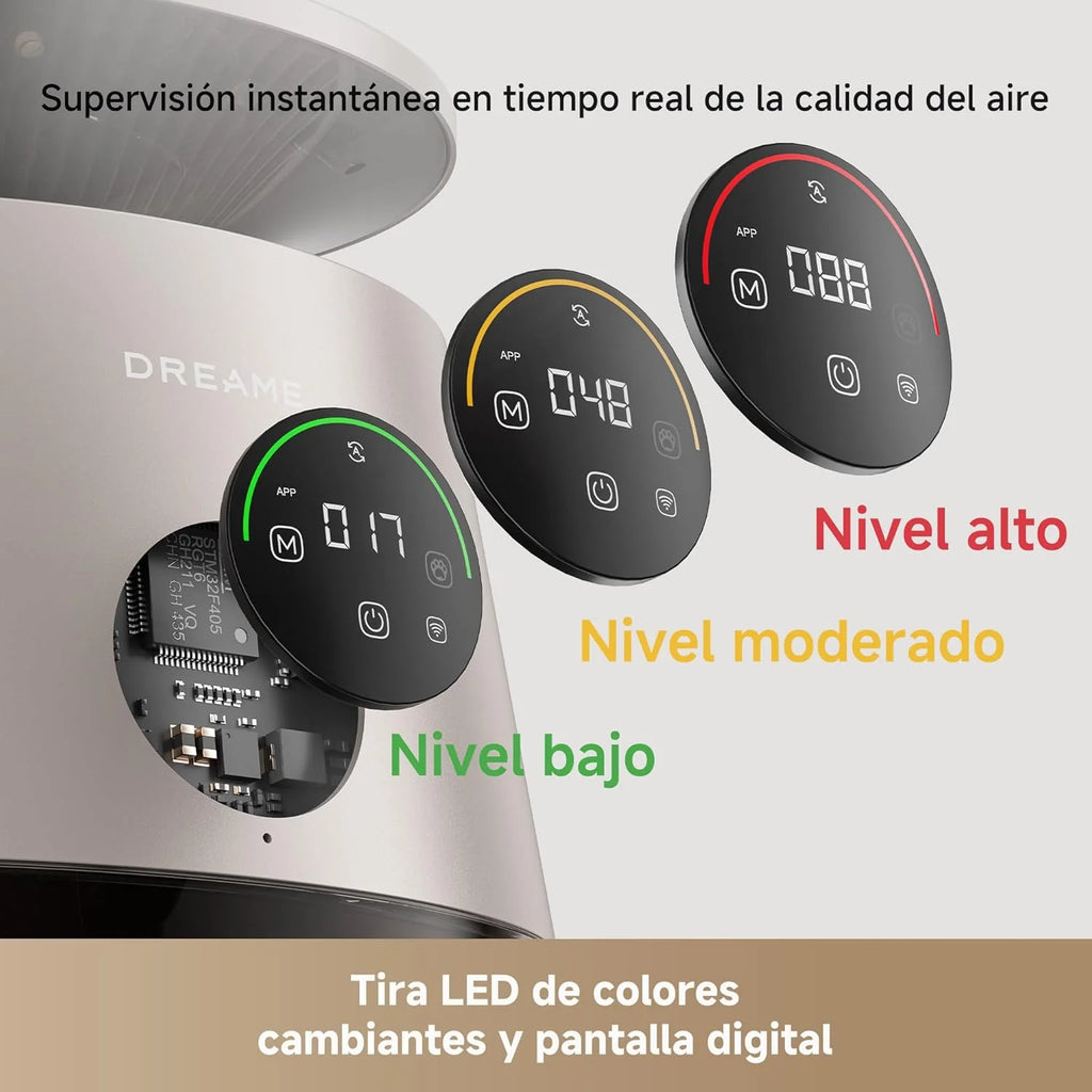 DREAME AP10 Purificador de Ar para Casas com Animais de Estimação, Sistema 360° de Alta Pressão Negativa, Purificação em 5 Etapas que Captura Pelos e Odores, Transparente, Tampa Curva, Luz Ecológica, Controle por Aplicativo