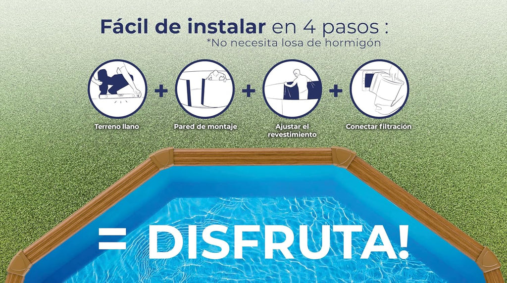 Piscina Elevada de Aço, Oval com Aspecto Madeira. Piscinas Desmontáveis para Jardim. 730 x 375 x 120 cm - Piscina Gre KIT730W Pacific.