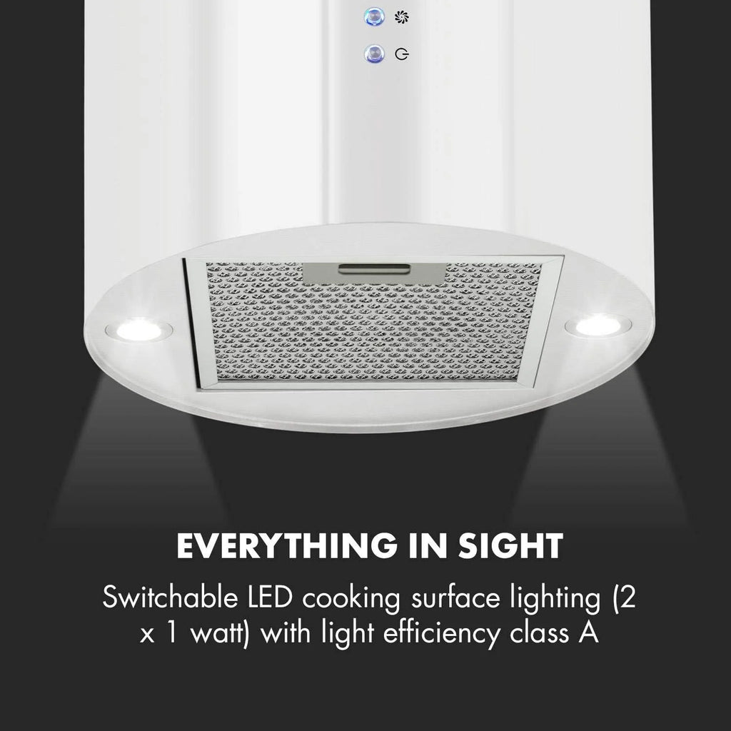 Klarstein Barett - Coifa de Parede, Ø 35 cm, Potência de 190 W, Ventilação Máxima de 590 m³/h, 3 Níveis de Potência, Classe de Eficiência Energética B, Iluminação LED, Aço Inoxidável Escovado, Branco