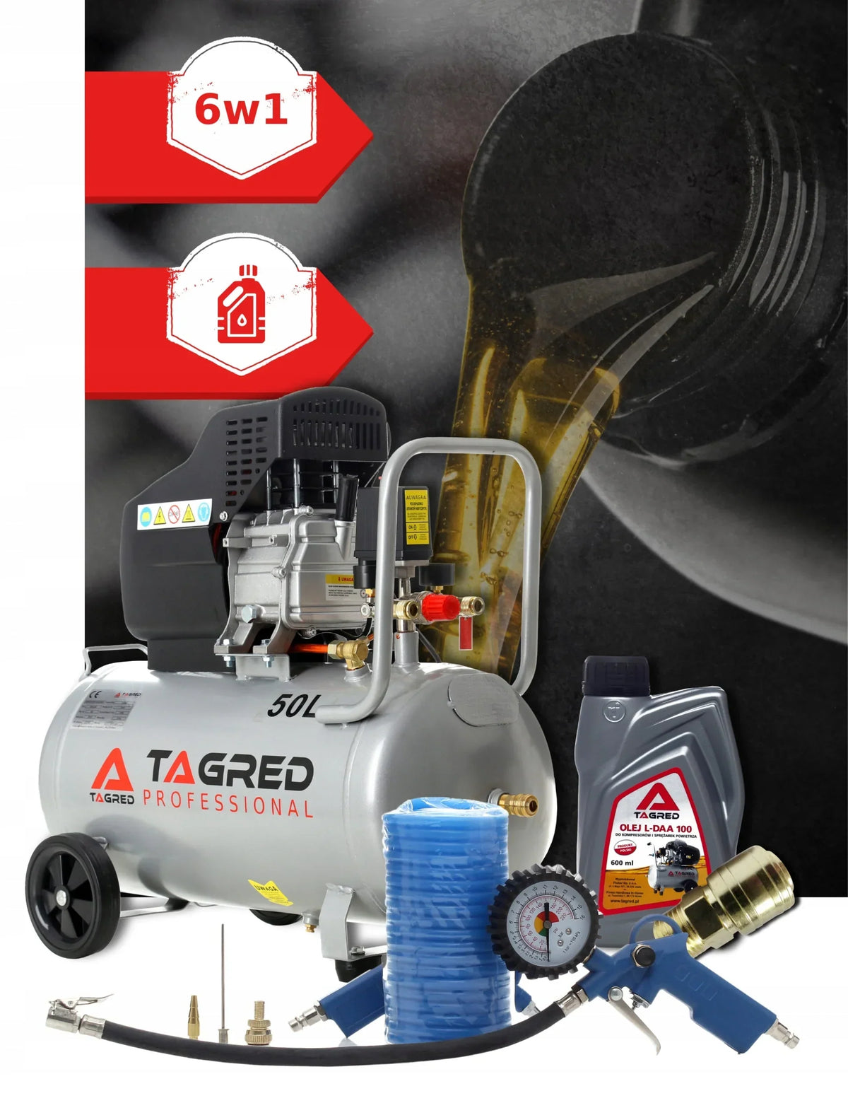 COMPRESSOR DE AR A ÓLEO 50L POTENTE GRÁTIS KIT +6 EM 1 EFICIENTE 9 bar 300L