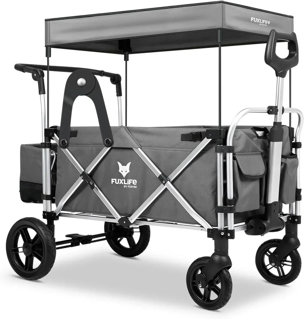 FUXTEC FX-CTL900 Premium Cinza, Carrinho Dobrável Original para Crianças, Ideal para Jardim, Praia ou Cidade, Empurrar ou Puxar, Carga de até 75 kg.