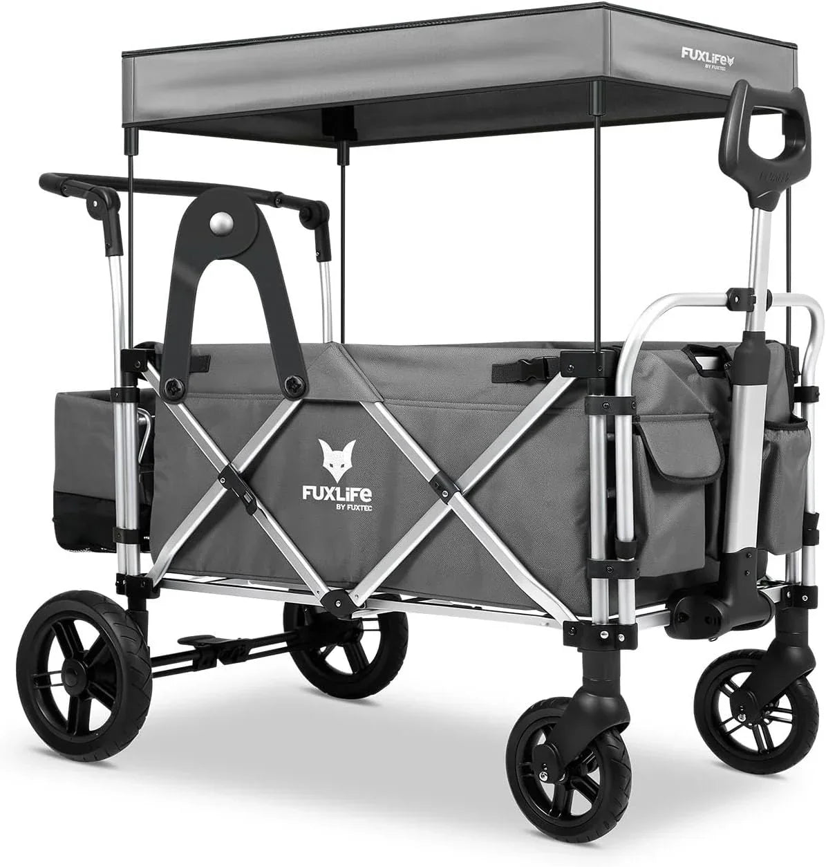 FUXTEC FX-CTL900 Premium Cinza, Carrinho Dobrável Original para Crianças, Ideal para Jardim, Praia ou Cidade, Empurrar ou Puxar, Carga de até 75 kg.