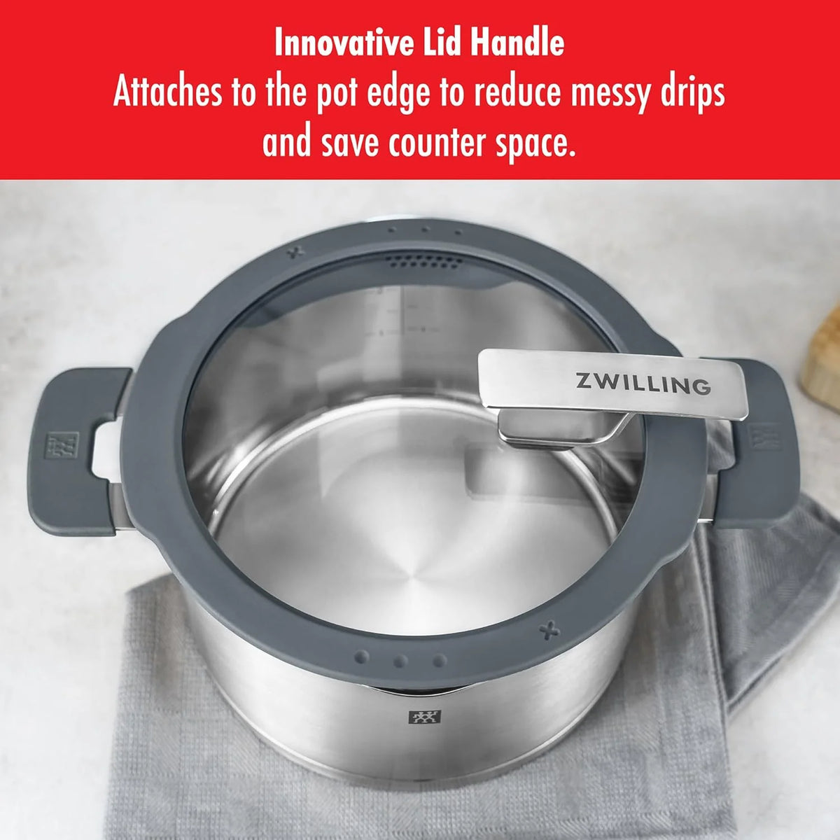 ZWILLING Simplify Conjunto de Panelas de Aço Inoxidável, 5 peças, Com Coador Integrado na Tampa, Adequado para Indução, Prata-Preto