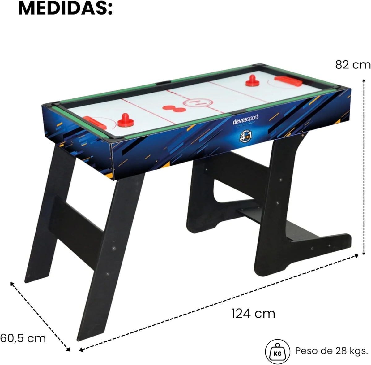 DEVESSPORT Multijogo Dobrável 4 em 1 Sport Arena | Pebolim, Bilhar, Air Hockey e Tênis de Mesa | Mesa de Jogos Dobrável com Acessórios Inclusos