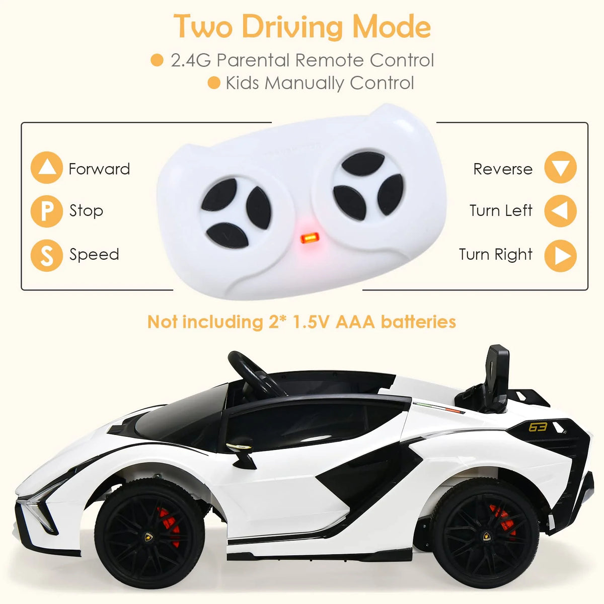 Lamborghini Elétrico Licenciado com Suspensão e Bluetooth