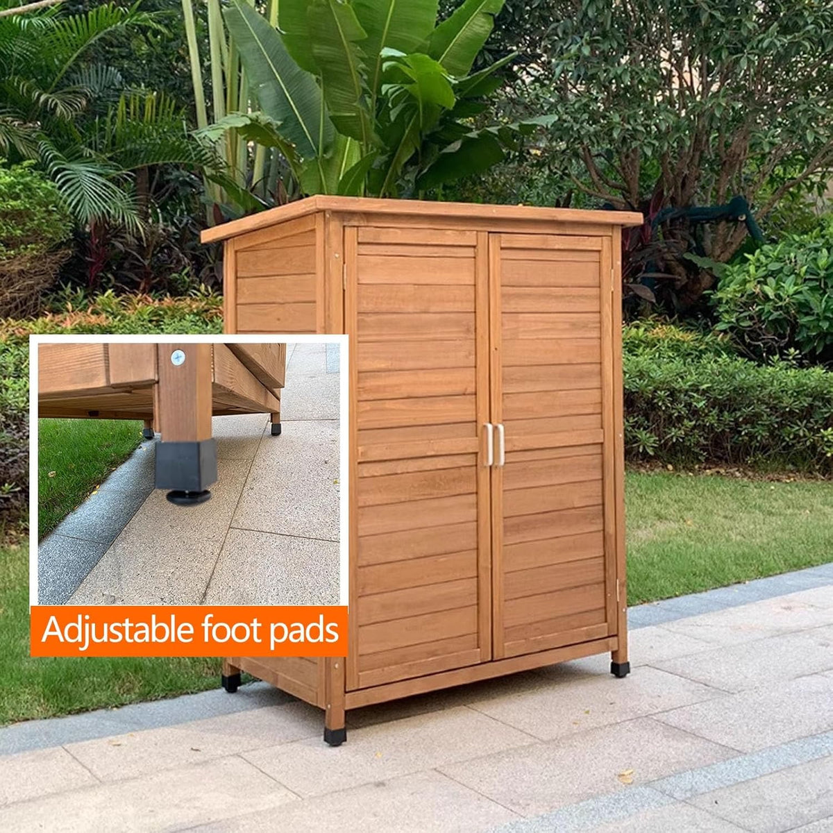 Armário de armazenamento para exteriores, design vertical à prova d'água com almofadas ajustáveis, fácil de montar para pátio, jardim e varanda