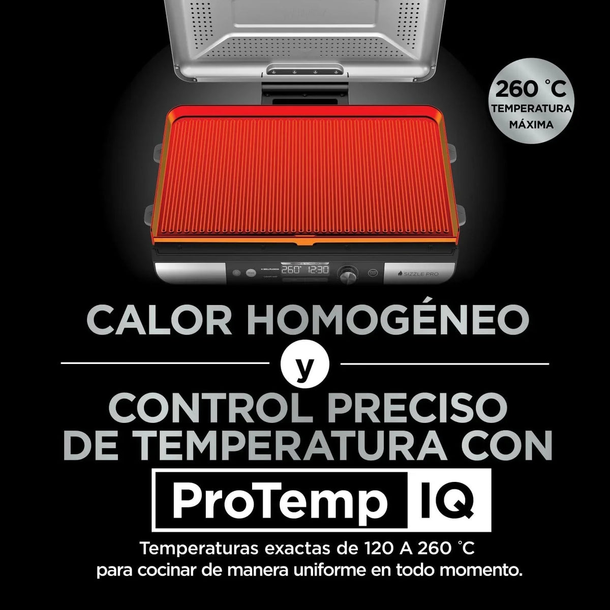 Ninja Sizzle Pro XL Grill and Chapa Interna com Chapa e Grelha de Cerâmica Antiaderente, Tampa Removível, Coletor de Gordura e Guia de Receitas, Prata/Preto GX101EU