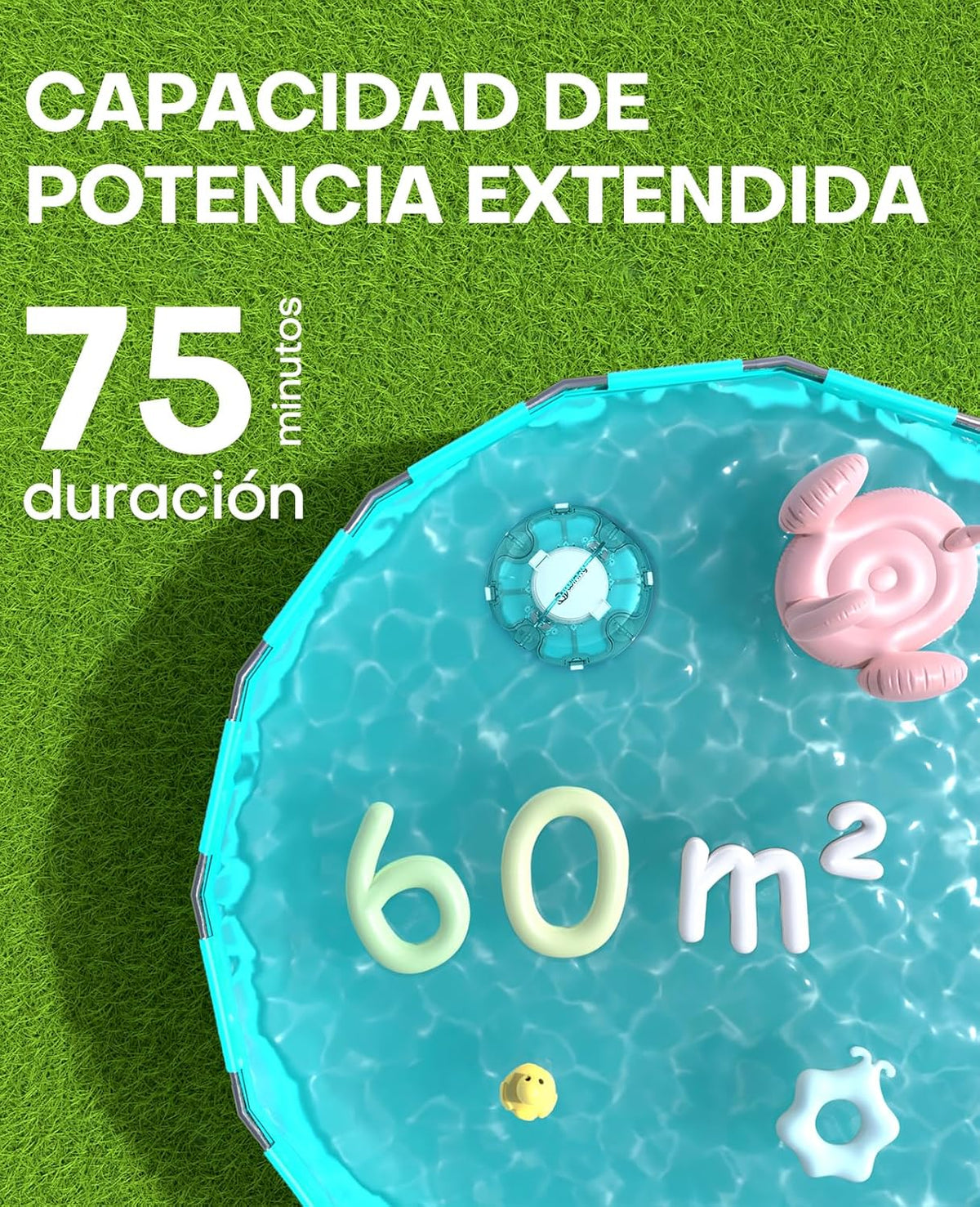 WINNY LIMPADOR DE PISCINA Winny 200 Limpa-Fundos de Piscina, Robô Limpa-Fundos de Piscina Sem Fio, 75 Min de Autonomia, Piscinas Desmontáveis 60m², Dupla Filtragem, Estacionamento Automático (Azul Transparente-Branco)