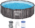 Bestway Steel Pro MAX - Piscina Estrutural Redonda (366 x 100 cm, Inclui Bomba Filtrante, Efeito Madeira)