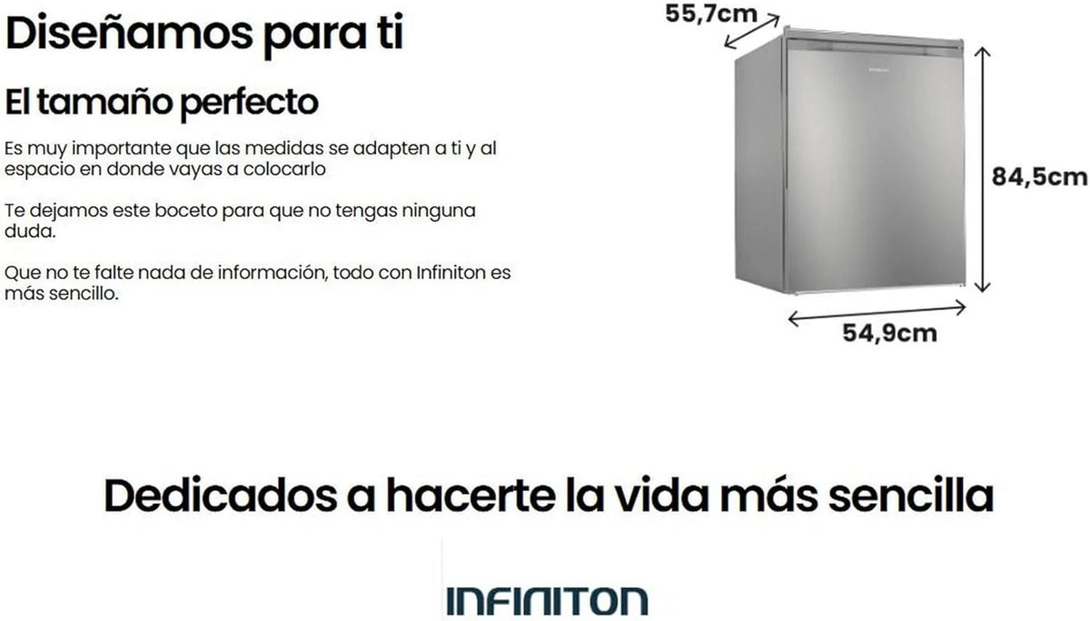 INFINITON CV-A85I - Congelador vertical, 80 litros, 85 cm, 3 gavetas, Controle de temperatura, Porta reversível, Regulagem de altura, E, Inox