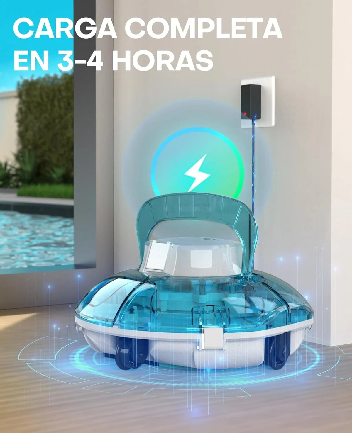 WINNY LIMPADOR DE PISCINA Winny 200 Limpa-Fundos de Piscina, Robô Limpa-Fundos de Piscina Sem Fio, 75 Min de Autonomia, Piscinas Desmontáveis 60m², Dupla Filtragem, Estacionamento Automático (Azul Transparente-Branco)