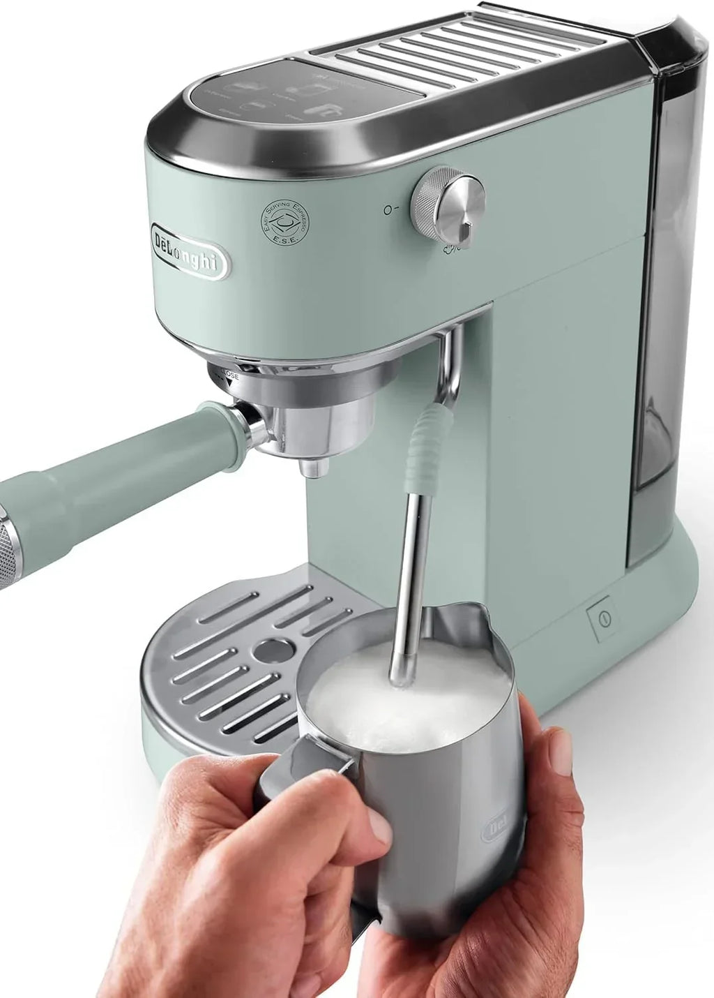 De'Longhi Dedica – Cafeteira de Bomba em Aço Inoxidável para Café Moído ou Saquetas, Espresso e Cappuccino, Reservatório de 1.3 Litros, Sistema Anti-pingo, Modelo EC685.M, Cor Metal