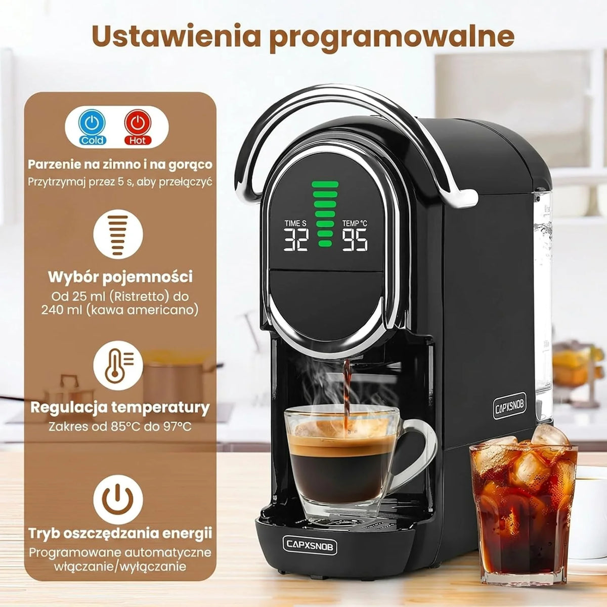 Máquina de Café Multicápsula 5 em 1 Mini Magician1, para Nespresso, Dolce Gusto, Lavazza A Modo Mio, Saquetas ESE 44mm e Café Moído, Bomba Italiana de 20 Bares, 1450W, Display LED, para Casa e Escritório