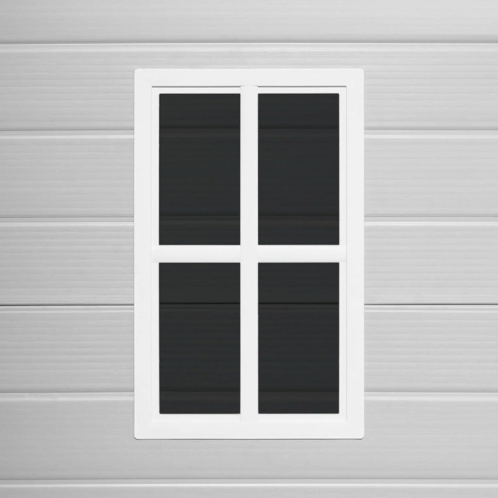 Wasabi - Armário de Resina para Jardim Unidade 1.4 – Janela de Luz Natural - Chão Incluído - Painéis de 12mm de Espessura - Cinza Branco - Galpão de PVC para Armazenamento Exterior - 1,37m2 - Telhado Plano