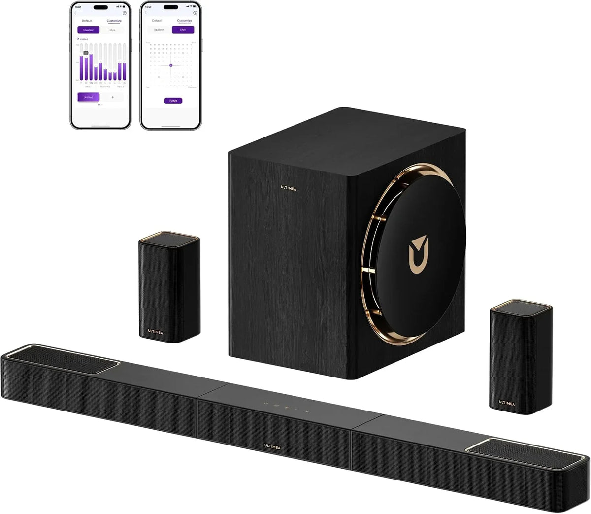 Barra de Som ULTIMEA 5.1.2ch com Dolby Atmos, Alto-Falantes Superiores de Disparo para Cima, Subwoofer Sem Fio e 2 Traseiros, 460W, HDMI eARC, BT 5.4, Sistema de Home Theater Skywave F40 Boom