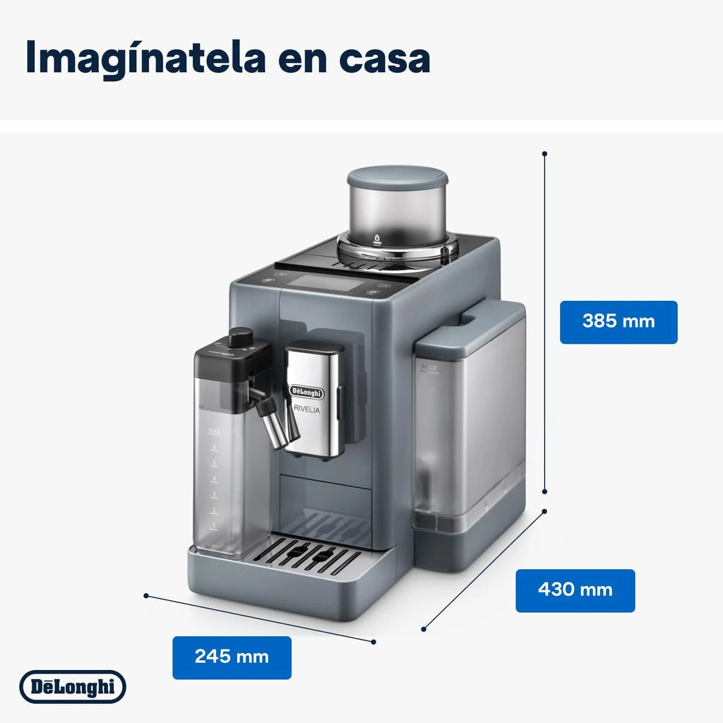 De'Longhi Rivelia EXAM440.55.G, Cafeteira Superautomática com LatteCrema Hot, Espumador de Leite Automático, Tamanho Compacto, 16 Receitas, Ecrã Tátil a Cores, Cinzento