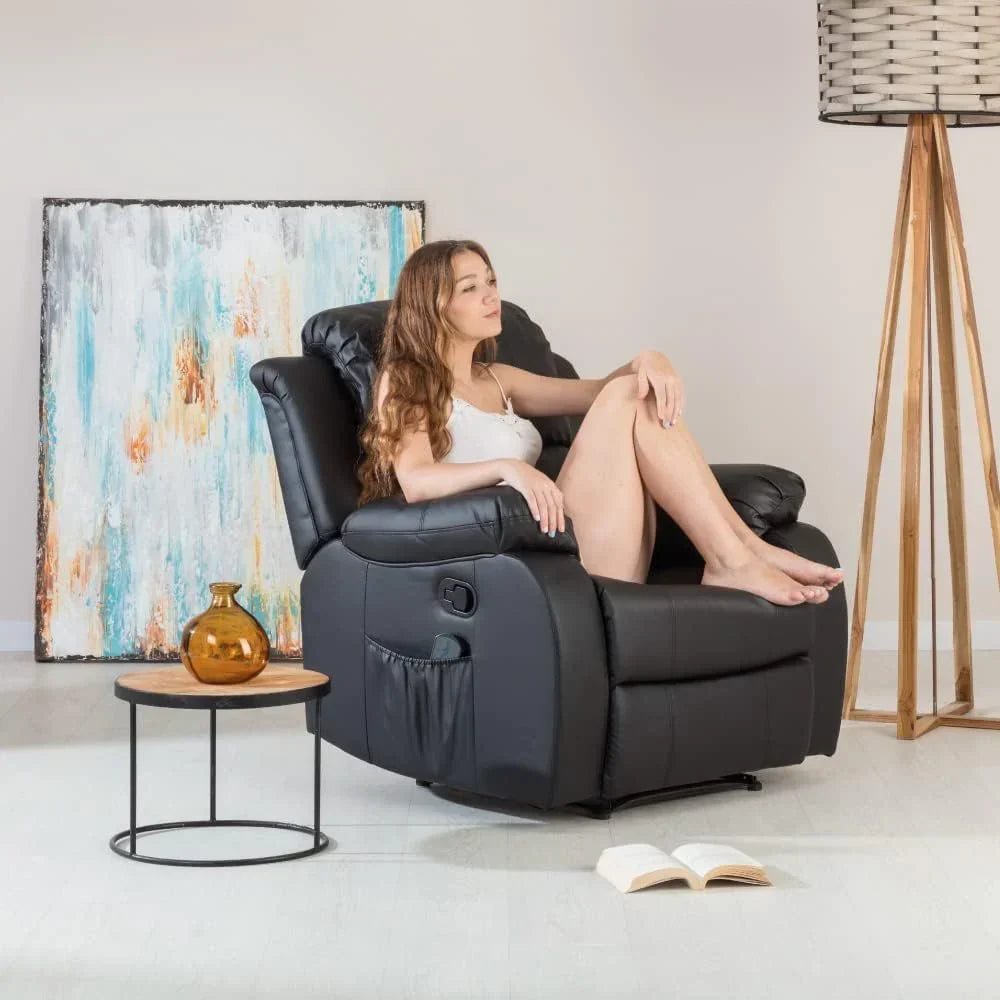 Don Descanso - Poltrona de Massagem Relaxante com Aquecimento Trevi Preta Reclinável 160º com 8 Motores Silenciosos, Aquecimento Lombar, Sist. Massagem 4 Zonas e Acabamento em PU Anti-Rachaduras [Inclui Controle Remoto]. Ideal para Idosos