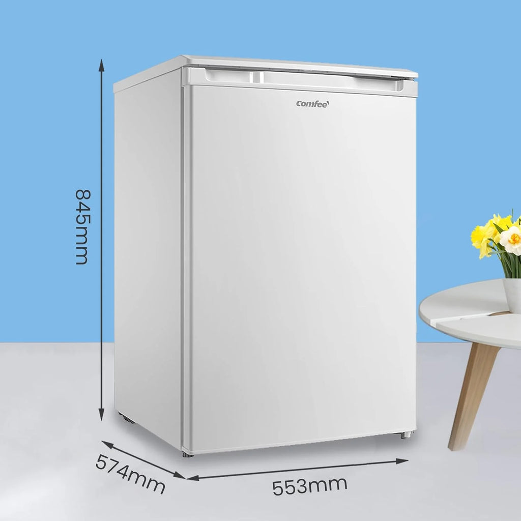 COMFEE' RCU83WH3EU(E) Freezer Vertical de Livre Instalação 88 Litros, 3 Gavetas, Freezer de Grande Capacidade, Termostato Ajustável, Porta Reversível, Branco