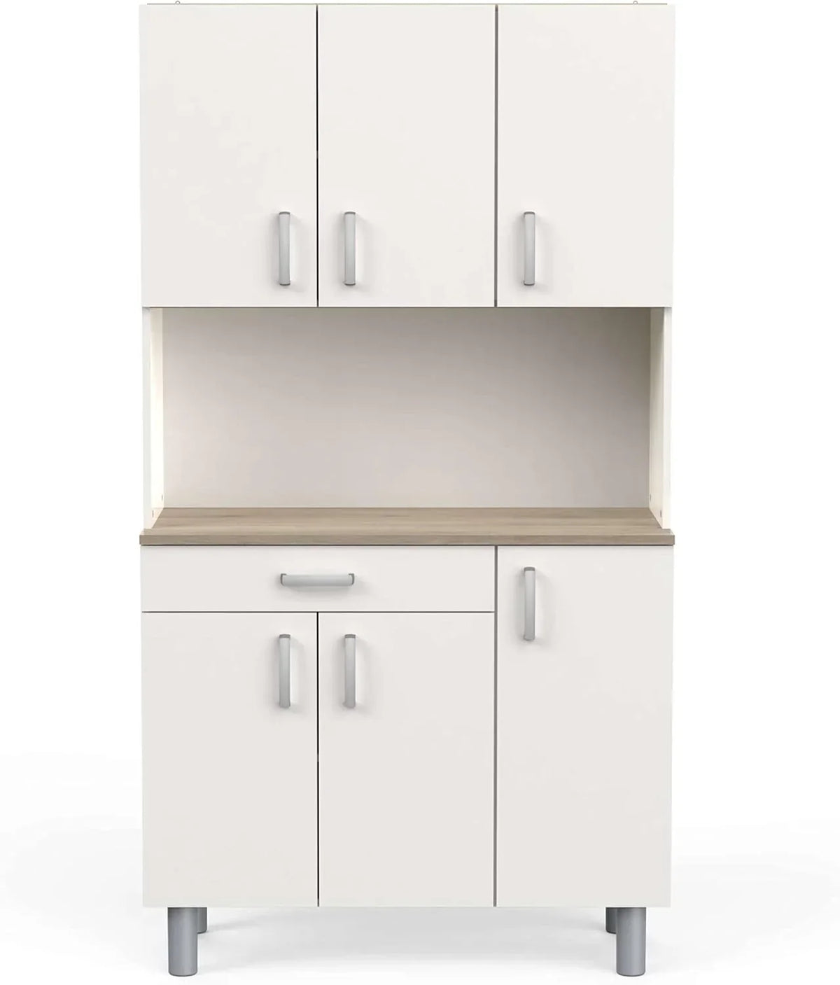 Miroytengo Aparador de Cozinha, Armário de Cozinha, Guarda-Louças de Cozinha 6 Portas Branco e Carvalho Kronberg 101 x 185 cm