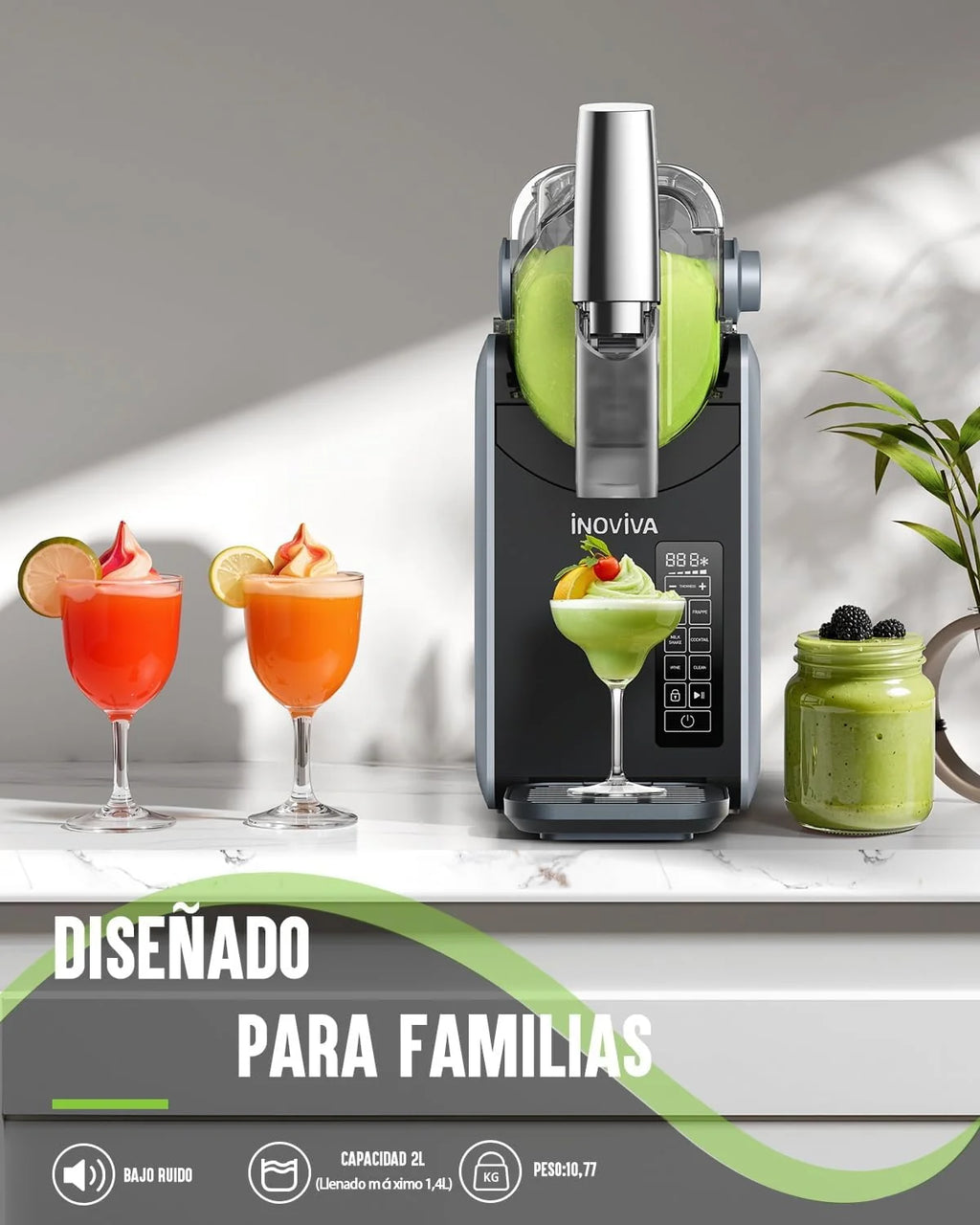 Máquina Granizadora INOVIVA, sem gelo, 2 L, para uso doméstico, autolimpante, 5 programas predefinidos, para raspadinhas, margaritas, frappés e milkshakes (versão S1.2)
