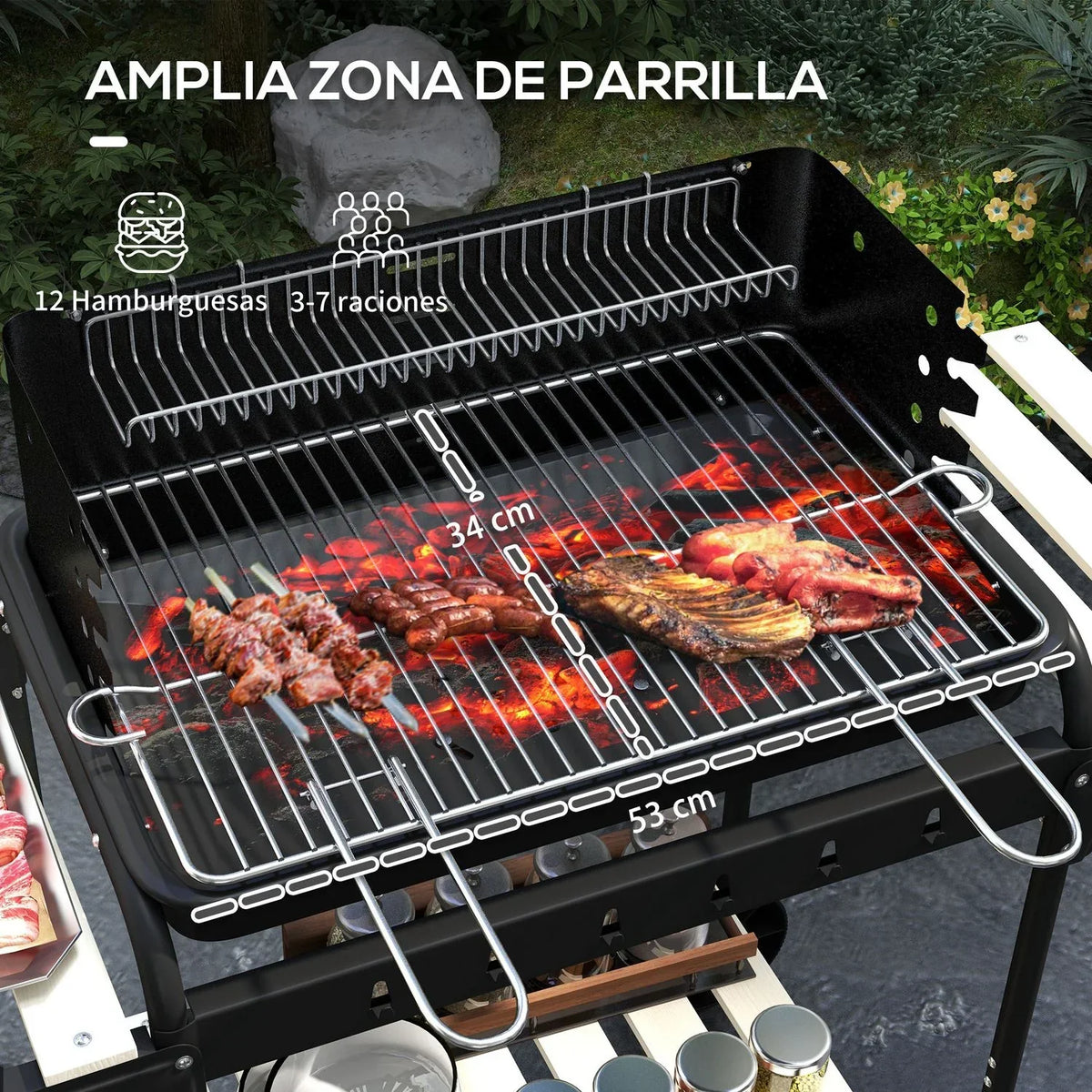 Churrasqueira a Carvão Outsunny Metal Pino, 103x47x95 cm, Preto