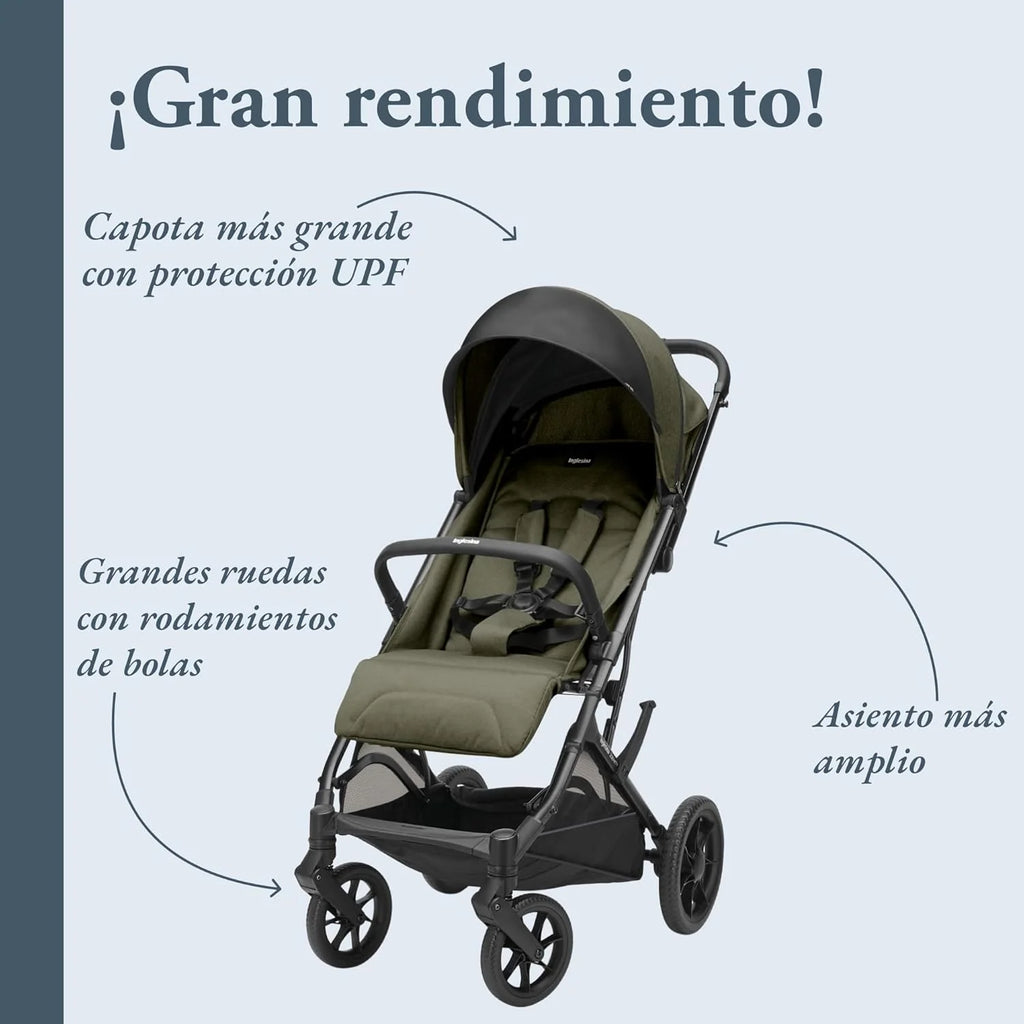 Carrinho de Passeio Inglesina Zenit 2, Sequoia Green, Compacto e Leve, Até 22 kg, Encosto Reclinável 170°, Rodas com Suspensão, Assento Amplo, Exclusivo Amazon
