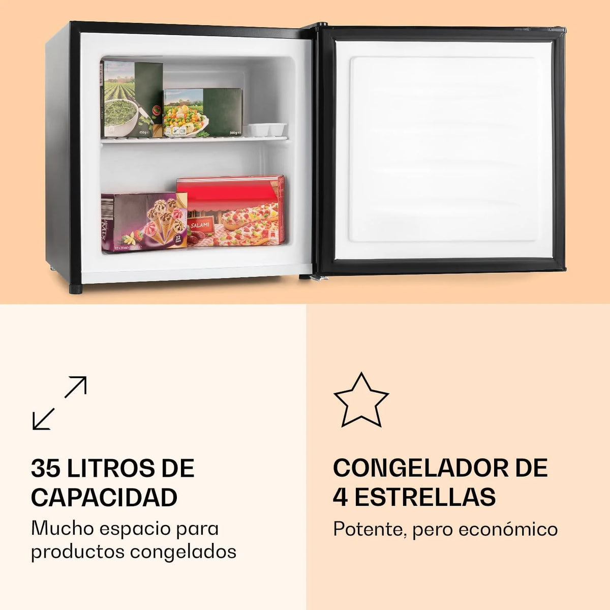 Klarstein Congelador Vertical No Frost 33L, Portátil para Casa e Escritório, Baixo Consumo com Prateleira e Raspador de Gelo, Compacto