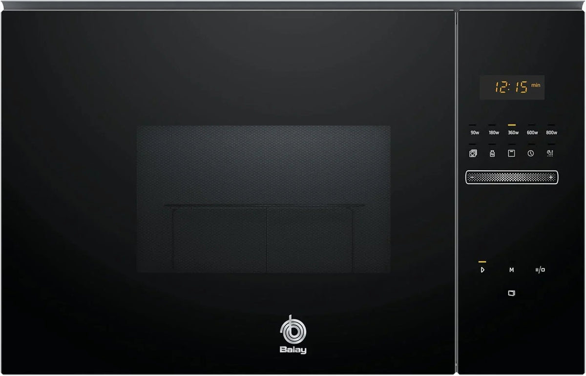 Balay 3CG5172N2 - Micro-ondas Eletrônico, Embutir sem Moldura, 38 cm, 20 l, 5 Funções, Aqualisis, Abertura Lateral Esquerda, 8 Receitas, Prato Giratório 25,4 cm, Com Grill, Vidro Preto